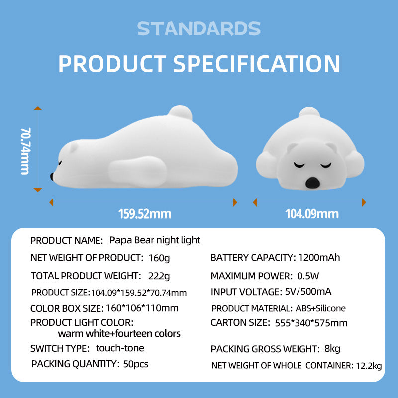 LED Colorful Night Light, Cute Lying Bear Shaped Soft Silicone USB Rechargeable Feeding Toddler Bedroom Bedside Decor Birthday Xmas Gifts for Kid Baby Child