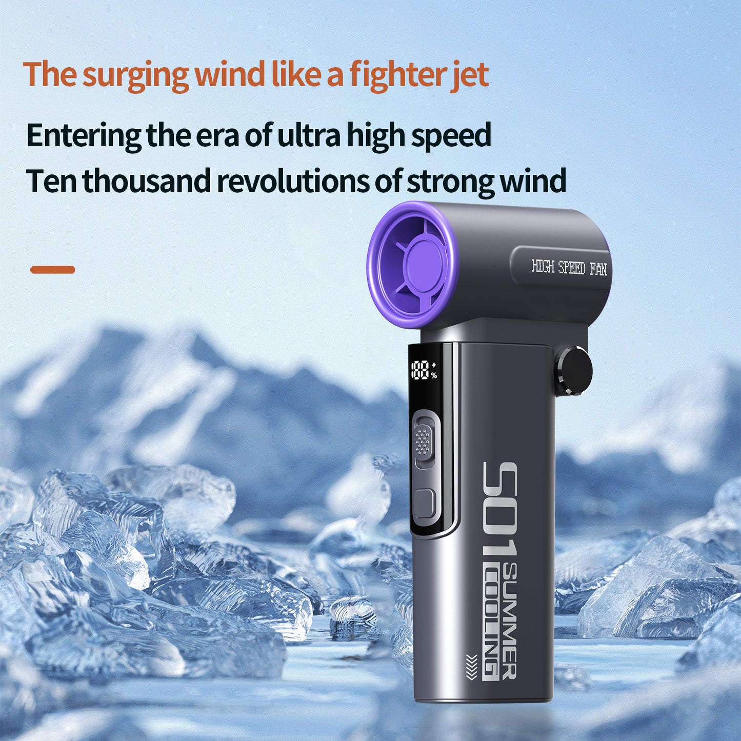 Portable High-Speed Fan with 100-Speed Adjustment, Tilted Airflow Design & USB Type-C Charging