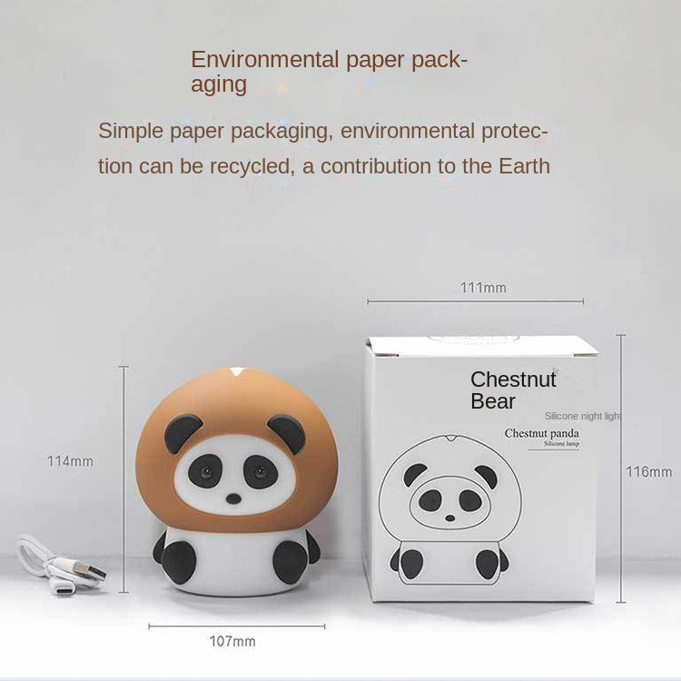 Cute Chestnut Panda Night Light, 7 Colors Changing LED Silicone Light,Touch Sensor Dimmable Timer USB Rechargeable Bedside Lamp for Baby Kids