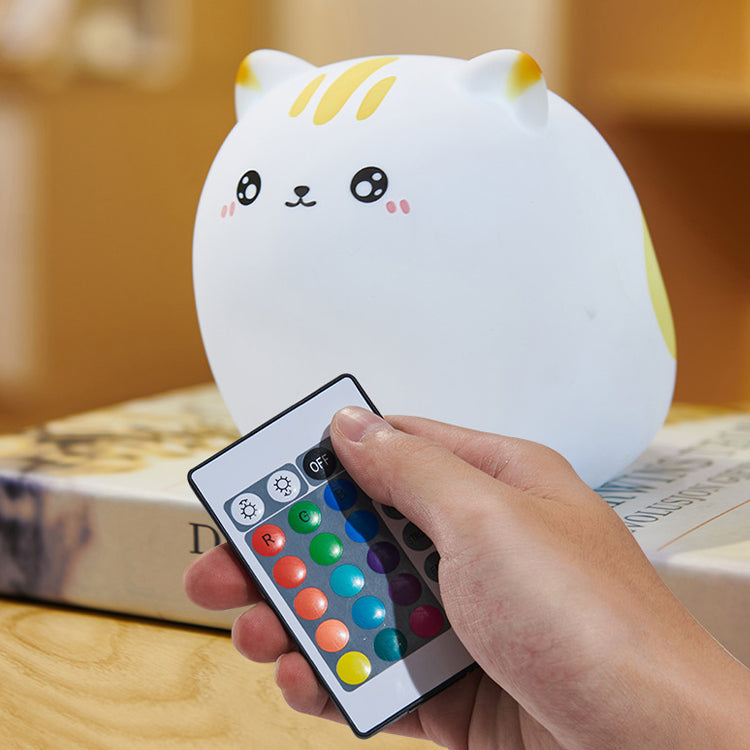 Luz noturna de gato fofo para crianças, 7 cores, lâmpada de animal com luzes recarregáveis USB para berçário de bebê luz noturna para meninas, meninos, crianças, bebês, bebês e gatos de silicone