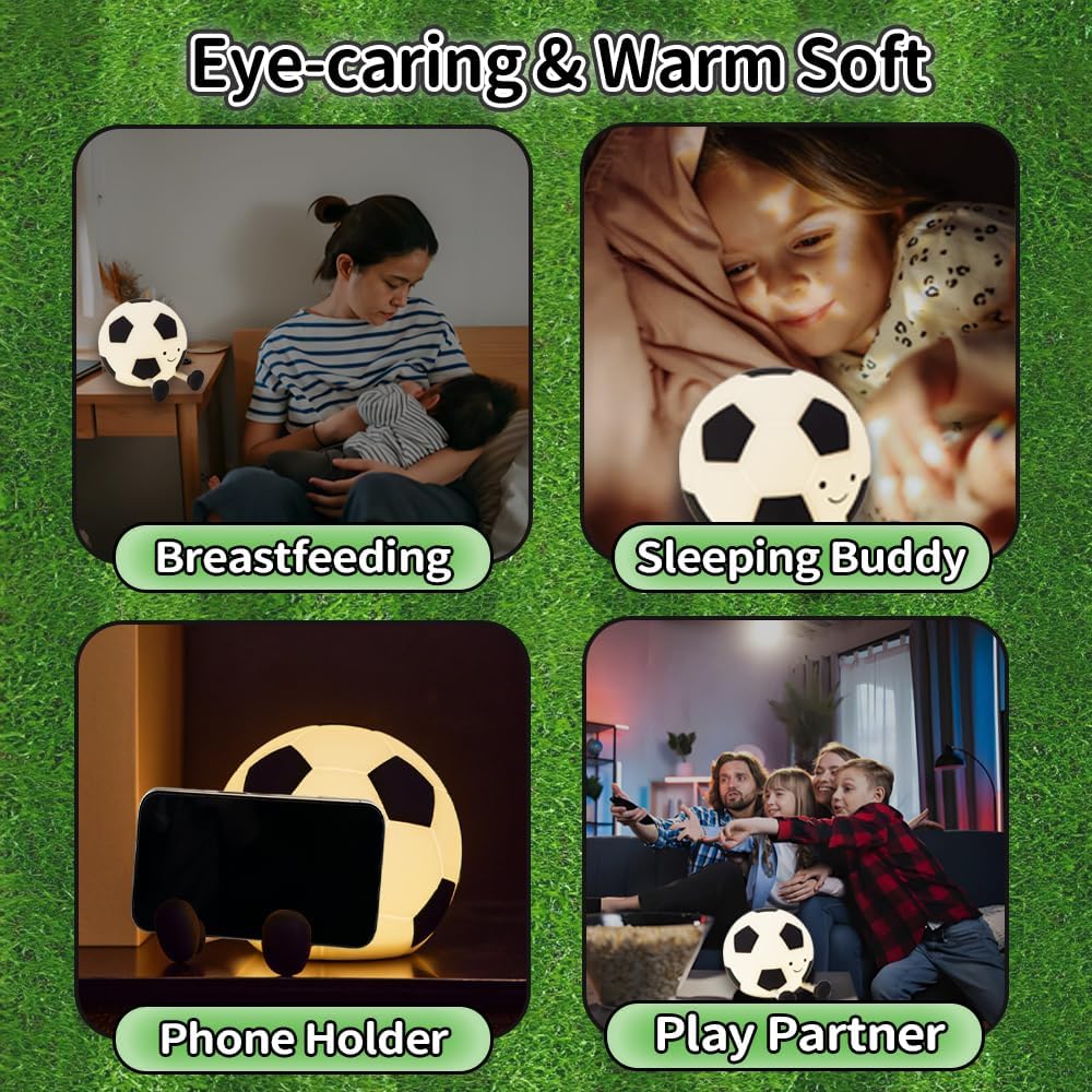 Soccer Silicone Night Light Cartoon Novel Interesting Nursery Night Lamp Rechargeable with Timing Function Soft Bedside Pat Table Lamp Cute Room Decor Gift for Kids