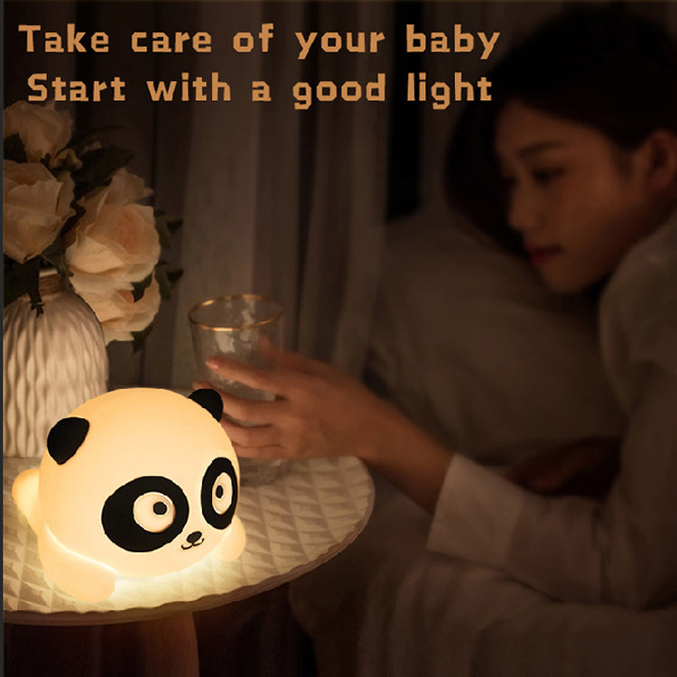 Cross-border exclusive Panda silicone night light creative gift, rechargeable warm light pat and sleep companion light, large silicone lamp