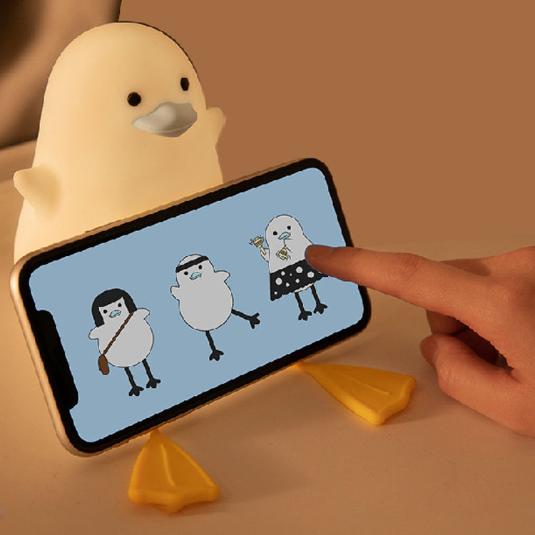 Cute Duck Night Light, LED Squishy Duck Shaped Lamp with Warm Color, Silicone Bedside Lamp for Nursery, Touch Control Duck Light, Portable and Rechargeable LED Night Light, Yellow