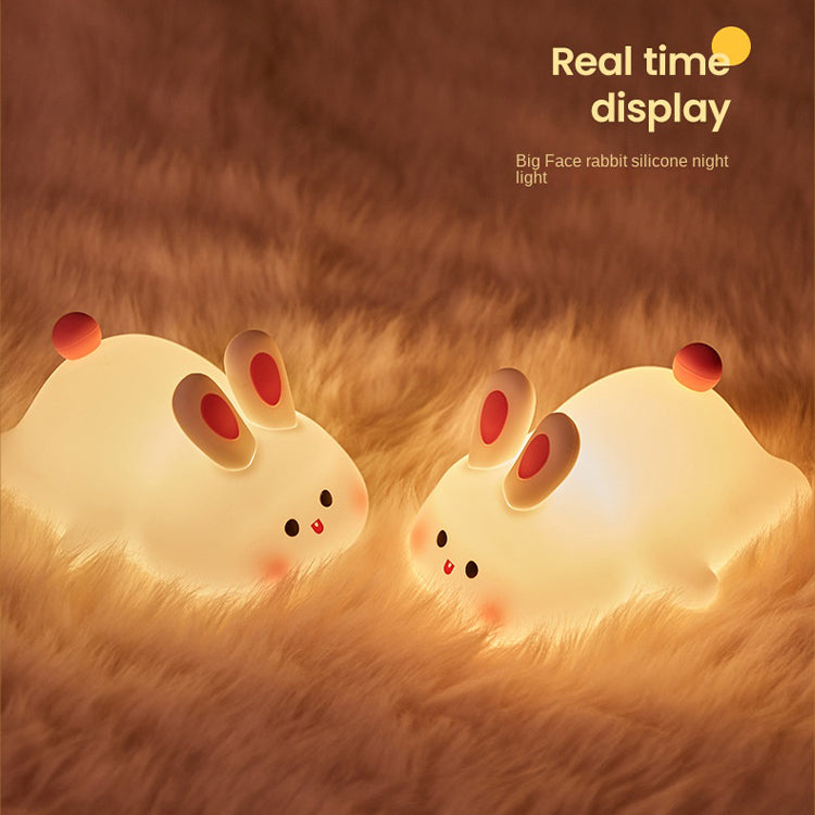 Lying Flat Rabbit Night Light, LED Squishy Buuny Rabbit, Cute Light Up Rabbit, Silicone Dimmable Nursery Nightlight, Rechargeable Bedside Touch Lamp for Breastfeeding, Finn The Rabbit