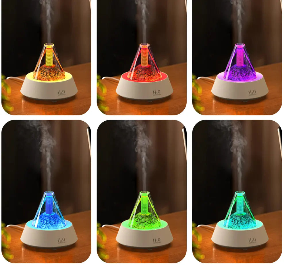 Air Humidifier Essential Oil Diffuser, Colorful Portable Aroma Diffuser, USB Charging, 80ml Small Cool Mist Humidifier, Power-off Protection, Creative Volcano Mist Humidifier for Bedroom(White)