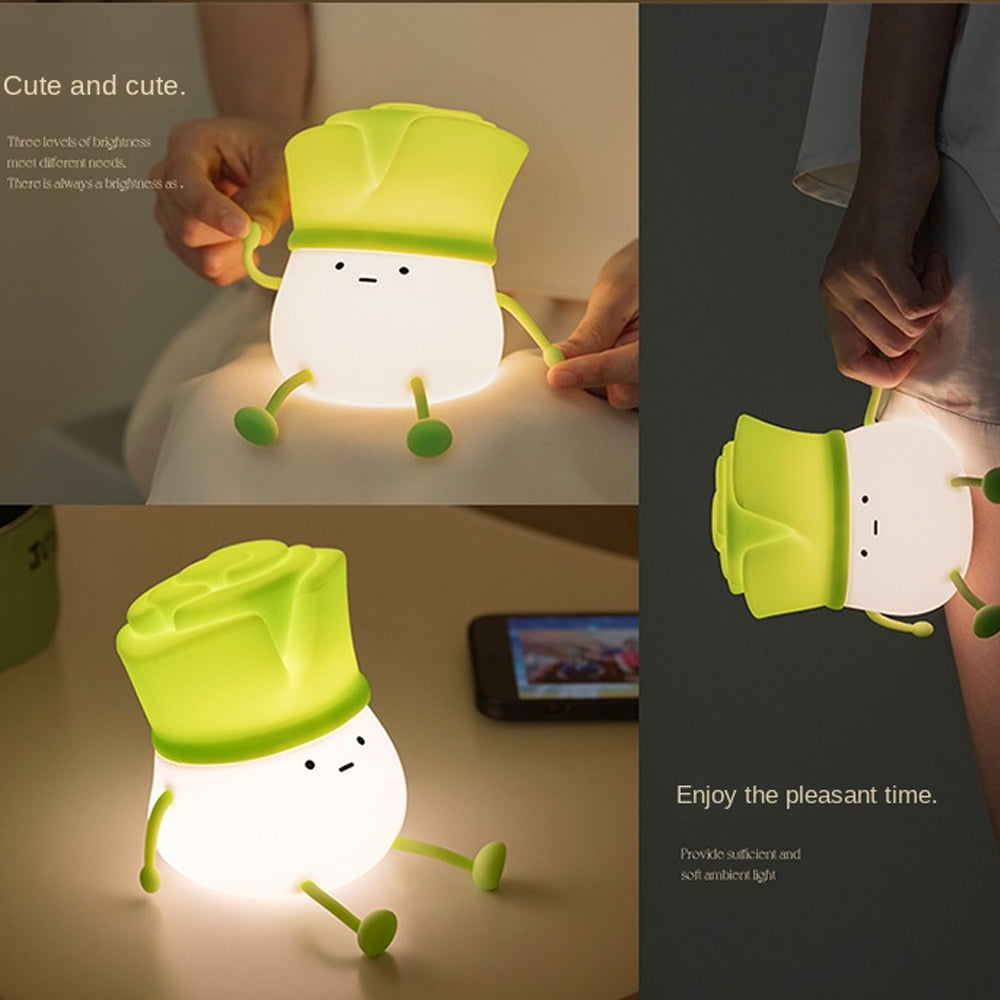 Chives Silicone Pat Light USB Charging Mood Light with Touch Control, Green