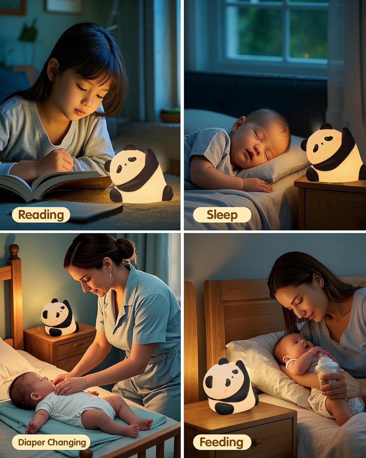 Panda Night Light Rechargeable 3 Level Dimmable LED Squishy Nursery Nightlight Food Grade Silicone Animal Night Lamps Cute Bedside Touch Lamp for Breastfeeding Toddler Baby Kids Gifts Decor