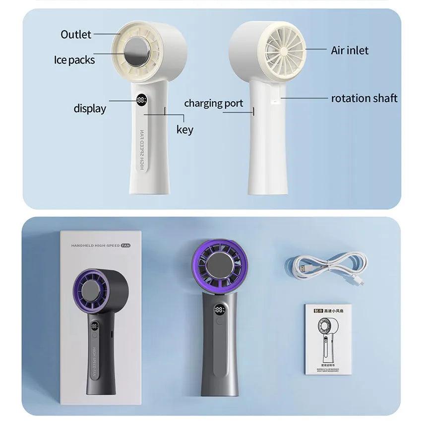 Multifunction Portable Refrigeration Fan Foldable Electr Hand Fan Digital Display Icing High Speed Air Cooling Mini Fan
