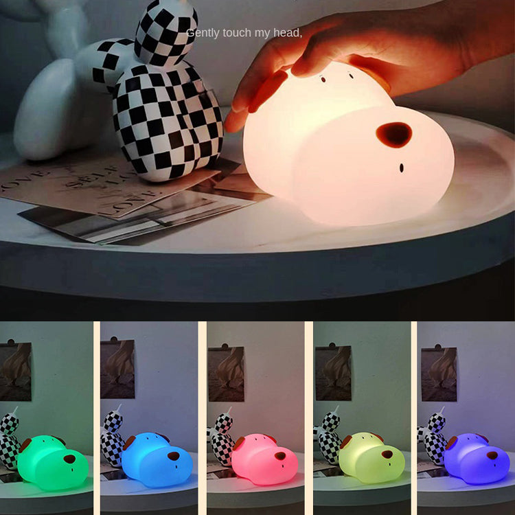 Silicone Puppy Night Lamp, Color Changing Dog Night Light, Rechargeable Bedside Lamp with Warm Light, 1200mAh Battery, Adorable Design for Kids