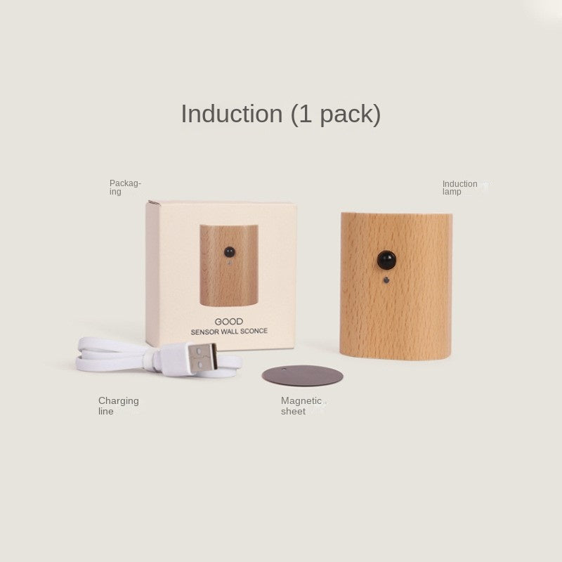 Motion Sensor Night Light, USB Rechargeable Magnetic Wall LED Light Wooden Motion Sensor Stairway Night Light for Bathroom, Hallway, Stairs, Bedroom, Kitchen