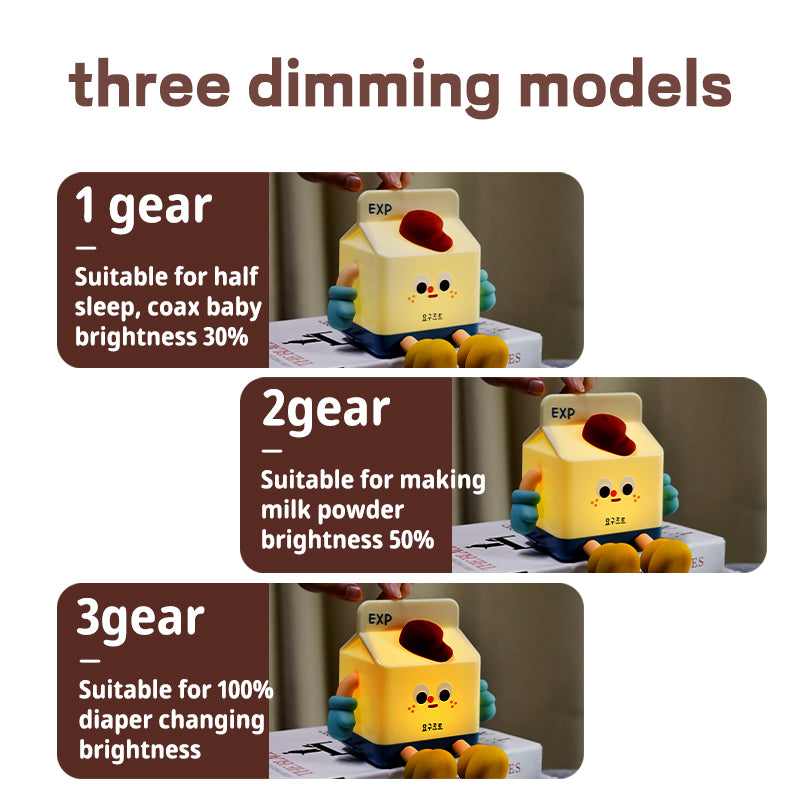 Night Lamp Milk Box Rechargeable LED Night Light Room Decor Timing Bedside Light for Kids Home Bedroom