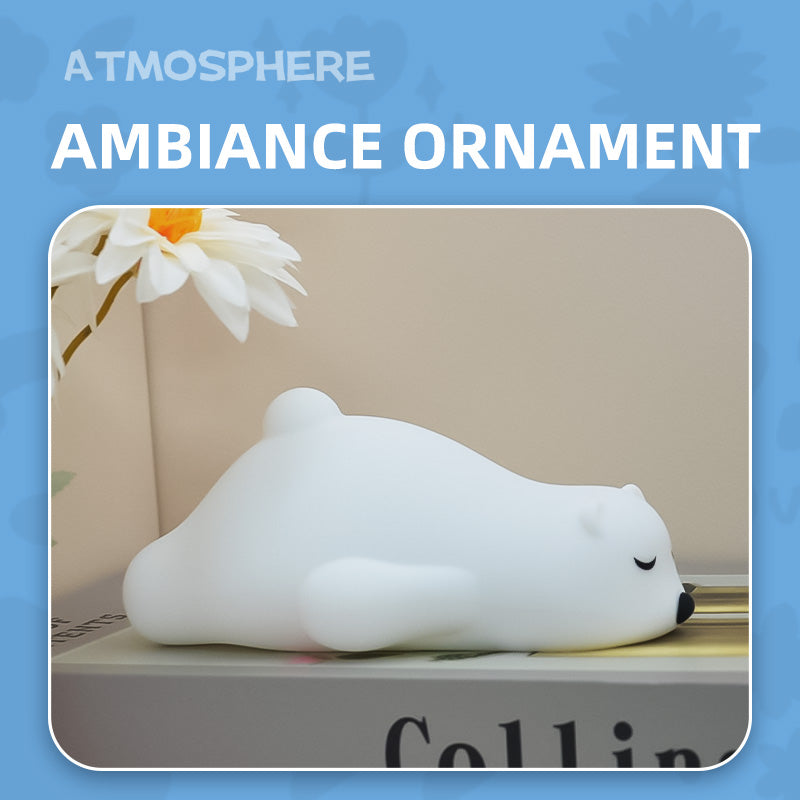 LED Colorful Night Light, Cute Lying Bear Shaped Soft Silicone USB Rechargeable Feeding Toddler Bedroom Bedside Decor Birthday Xmas Gifts for Kid Baby Child