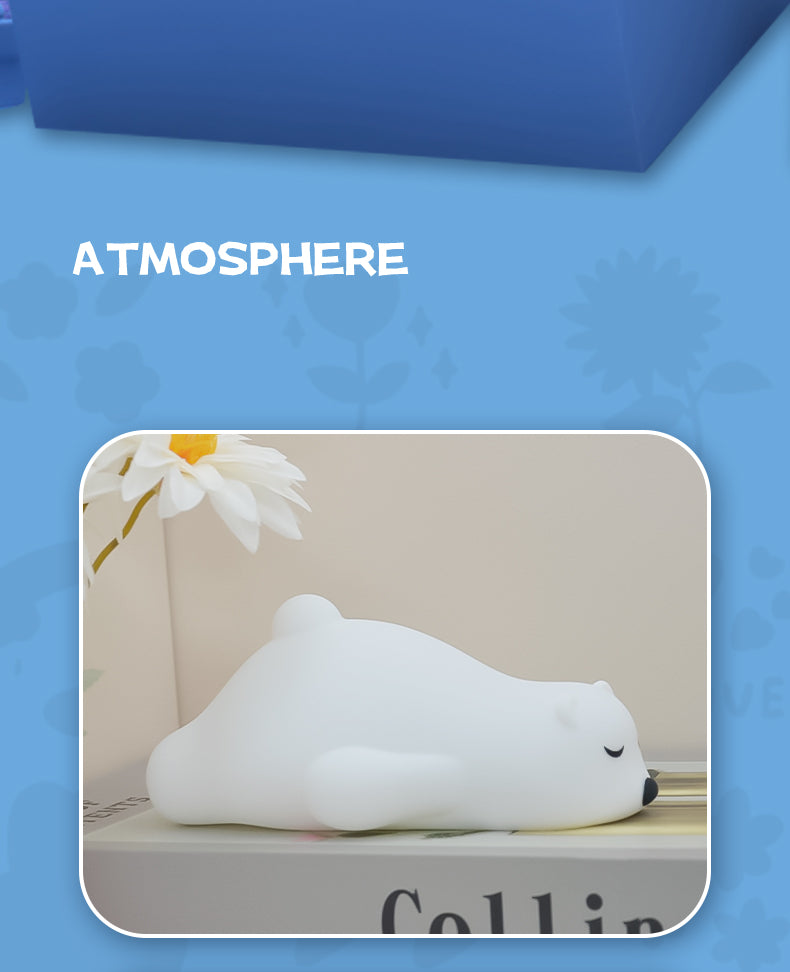 LED Colorful Night Light, Cute Lying Bear Shaped Soft Silicone USB Rechargeable Feeding Toddler Bedroom Bedside Decor Birthday Xmas Gifts for Kid Baby Child