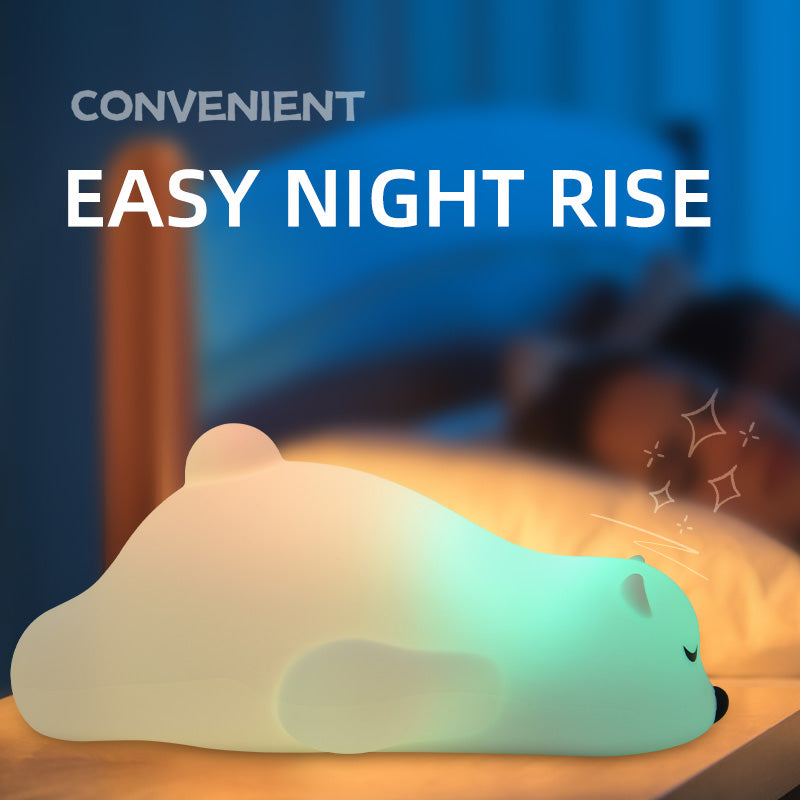 LED Colorful Night Light, Cute Lying Bear Shaped Soft Silicone USB Rechargeable Feeding Toddler Bedroom Bedside Decor Birthday Xmas Gifts for Kid Baby Child