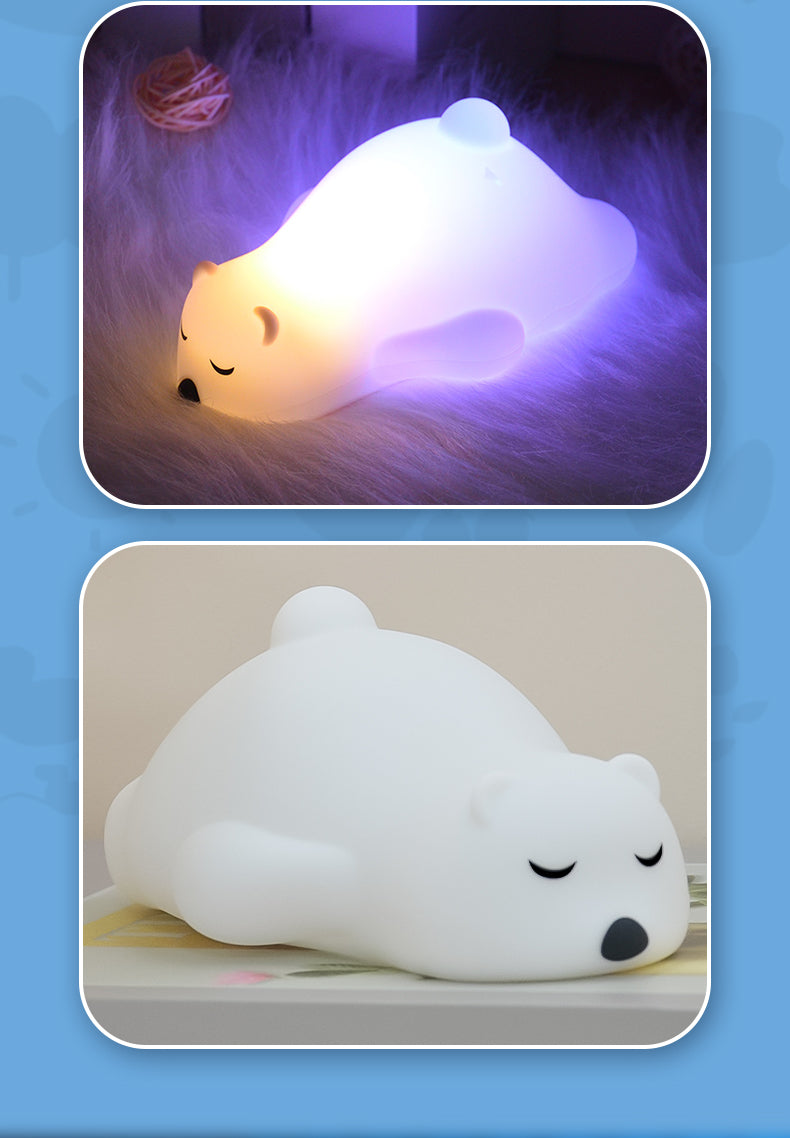LED Colorful Night Light, Cute Lying Bear Shaped Soft Silicone USB Rechargeable Feeding Toddler Bedroom Bedside Decor Birthday Xmas Gifts for Kid Baby Child