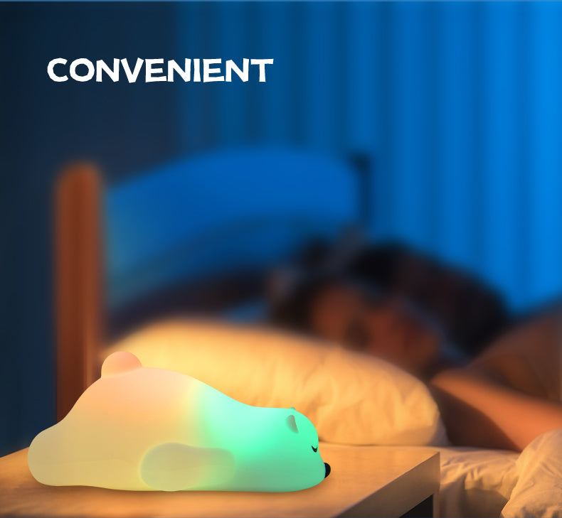 LED Colorful Night Light, Cute Lying Bear Shaped Soft Silicone USB Rechargeable Feeding Toddler Bedroom Bedside Decor Birthday Xmas Gifts for Kid Baby Child