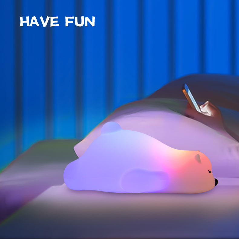 LED Colorful Night Light, Cute Lying Bear Shaped Soft Silicone USB Rechargeable Feeding Toddler Bedroom Bedside Decor Birthday Xmas Gifts for Kid Baby Child