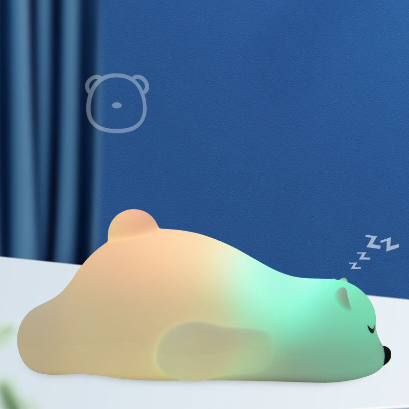 LED Colorful Night Light, Cute Lying Bear Shaped Soft Silicone USB Rechargeable Feeding Toddler Bedroom Bedside Decor Birthday Xmas Gifts for Kid Baby Child