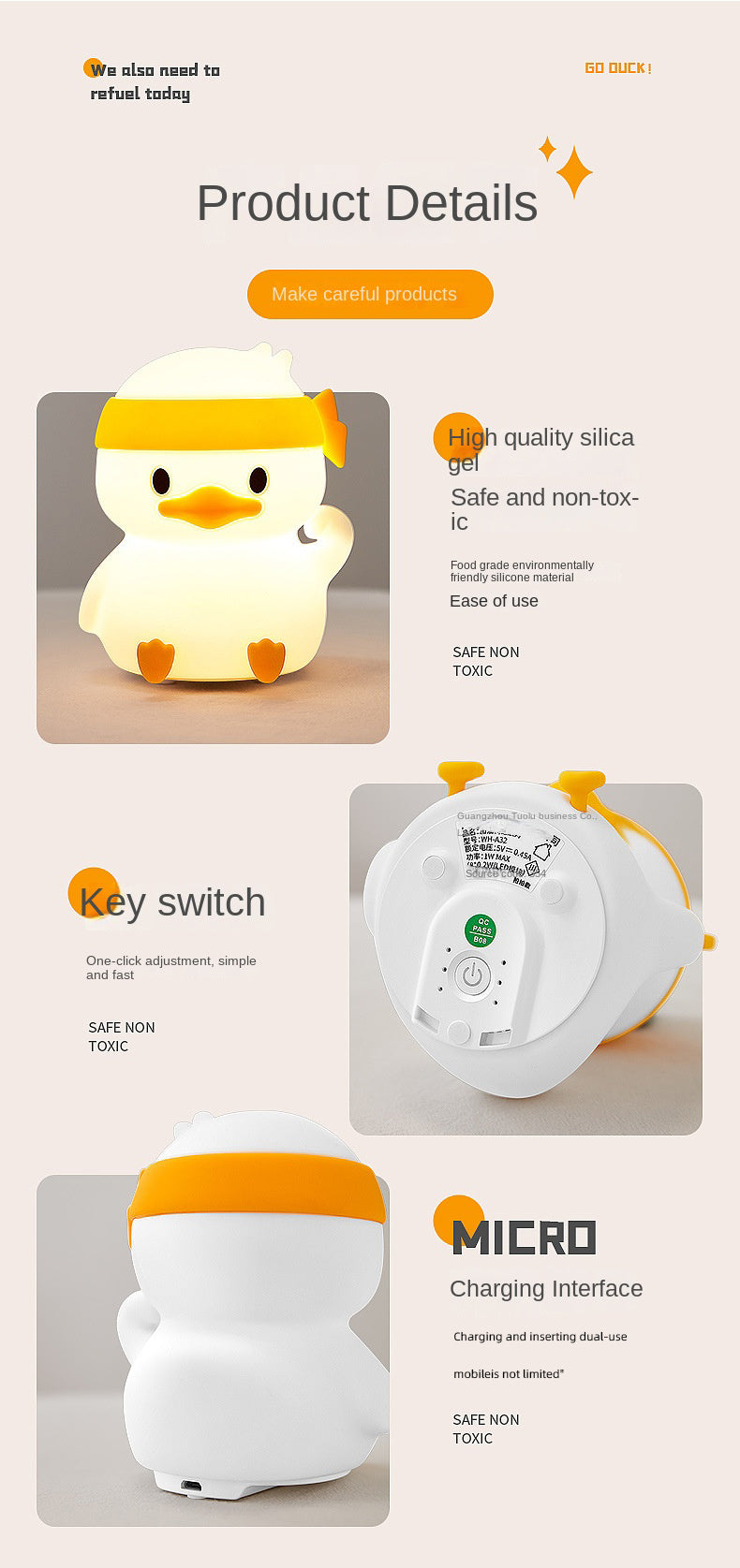 Kids Night Lights Cute Silicone Duck Nursery Lamp for Baby Toddler RGB Animal Night Light for Bedroom Kids Room Gift