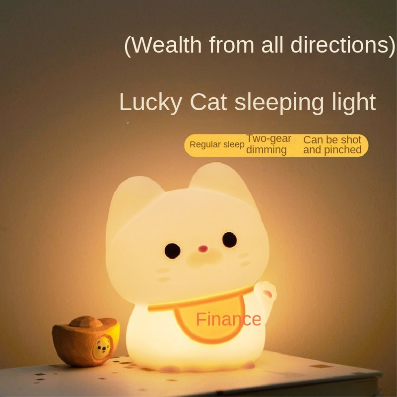 Lucky Cat Light, Kawaii Silicone with Rechargeable for Fortune Money and Good Luck Touch Sensor Night Lamp for Room Table, Cute Cat Lamp Gifts for Women Teen Girls Girlfriend Wife Friends