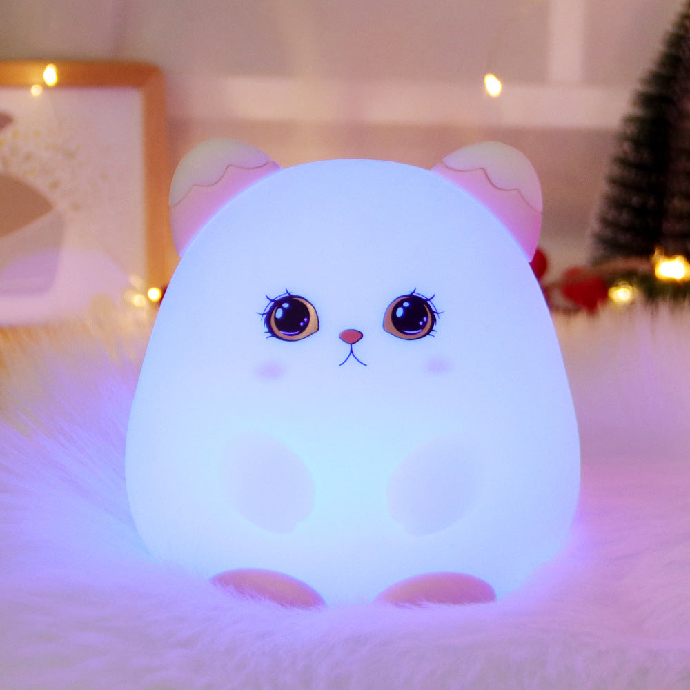 Lámpara de conejo con luz nocturna para gatos, linda lámpara de gato de silicona, regalo para niños, lámpara de noche de noche recargable para decoración del hogar lactancia materna -Rosa