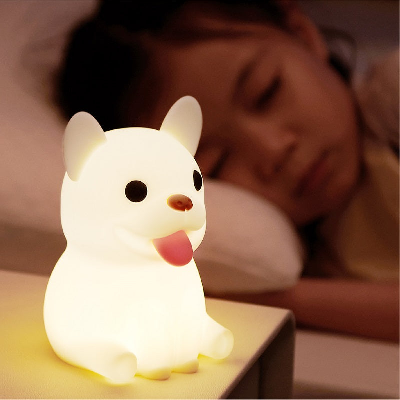 French Bulldog Light, Cute Silicone Frenchie Stuff Dog Animal Lamp with Rechargeable for Desktop Desk Table Living Room Bedroom Office Decorations, Soft Bulldog Gifts for Kids Boys Girls Women