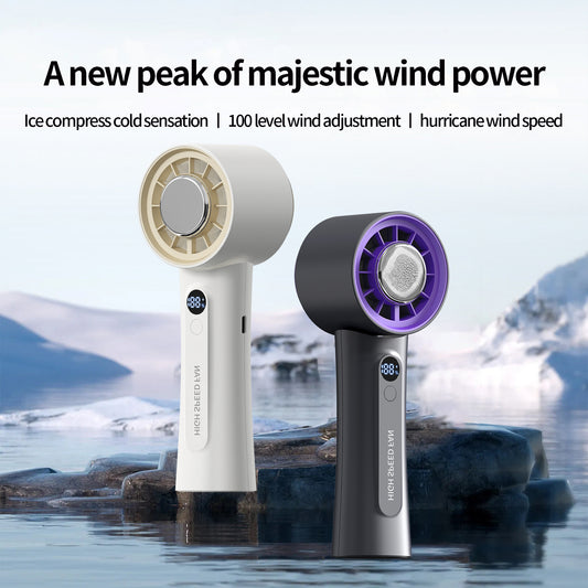 Portable Semiconductor Cooling Fan – 100-Speed Handheld USB Rechargeable Fan with Digital Display