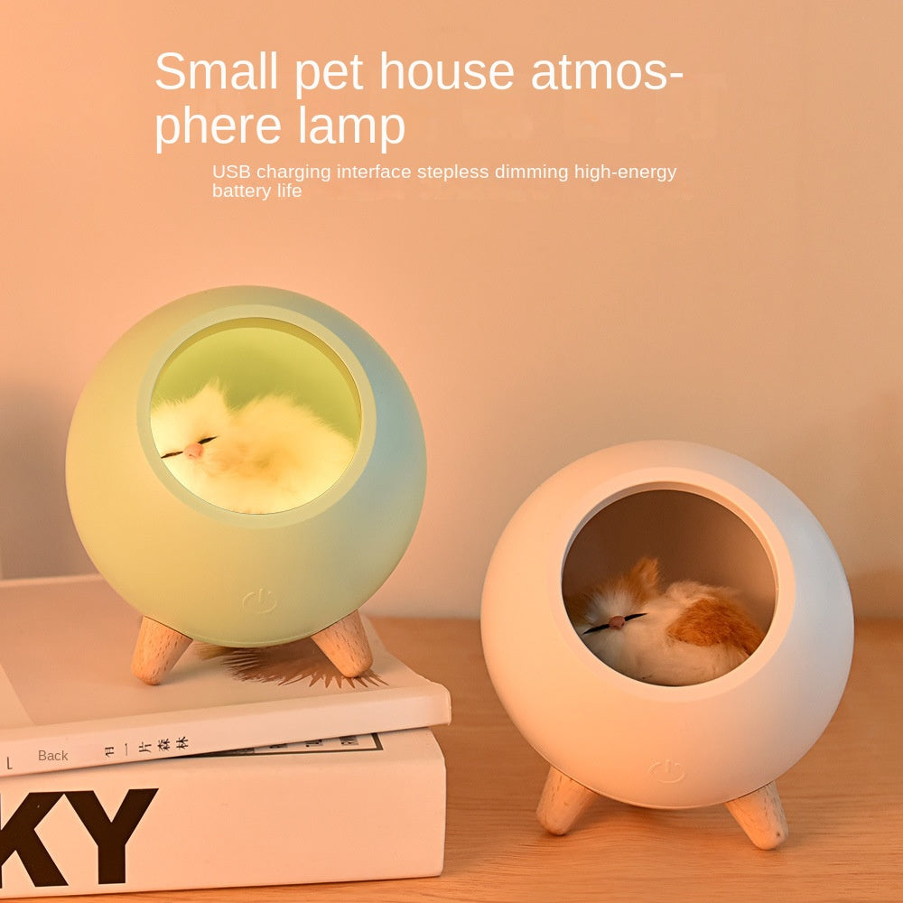 Round Shape Plush Cat Inside Night Light Led Cute Silicone Lamp Bedside Lamp Bedroom Light Decoration
