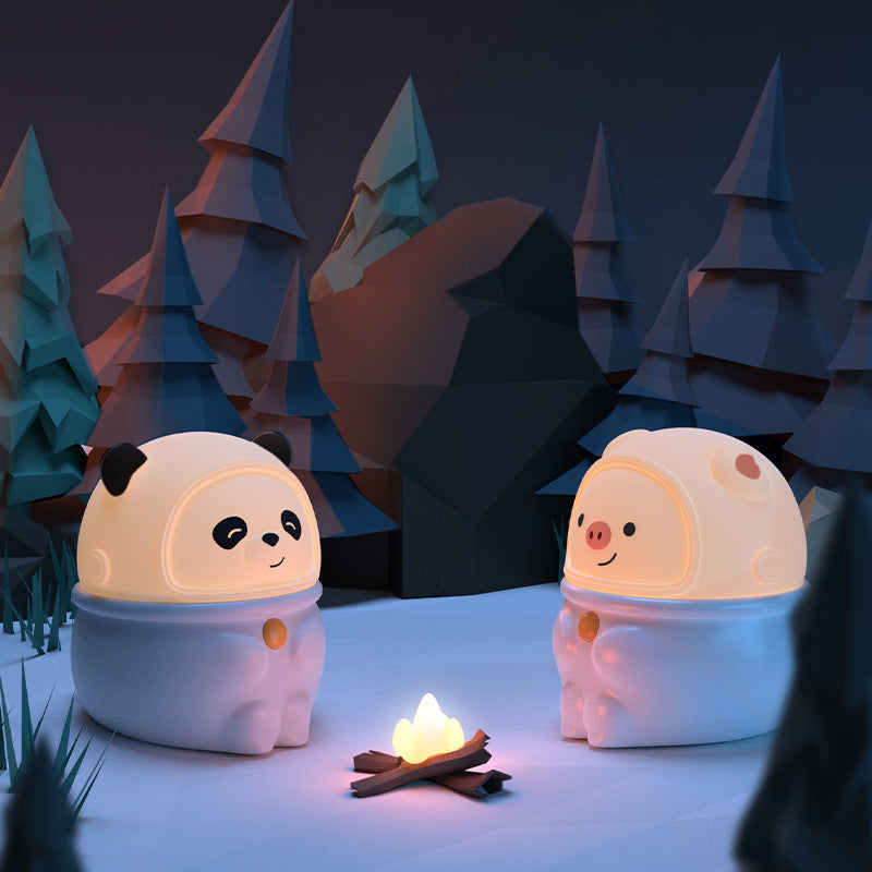 Juego de 1 luz LED con forma creativa, aspecto adorable ilicona, diseño de cerdo, panda con cable de carga, luz nocturna de ensueño para recámara, panda