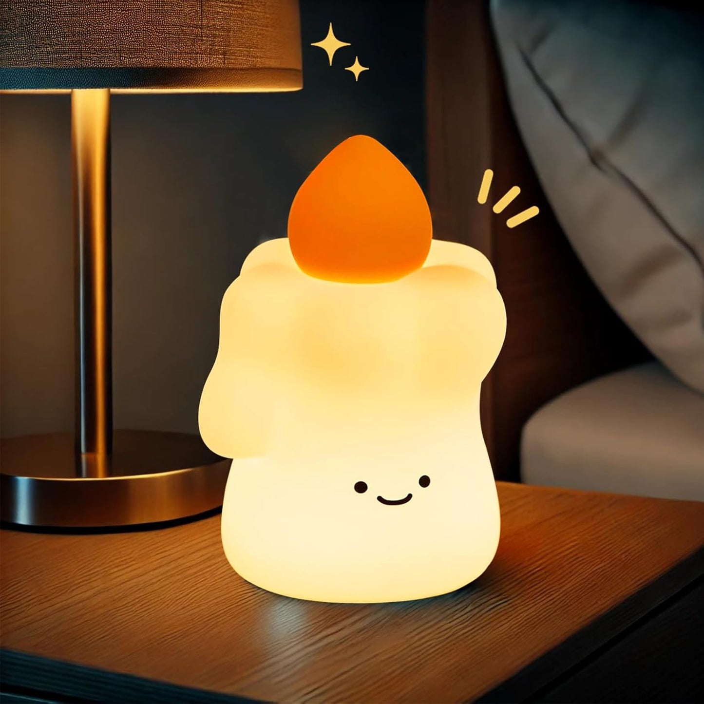 Silicone Candle Night Light, Halloween Candle LED Light Decorations, Cute Nursery Night Lamp for Kids, Rechargeable Office Desk Gifts, Timed Off, 3 Brightness Bedside Faucet Lamp