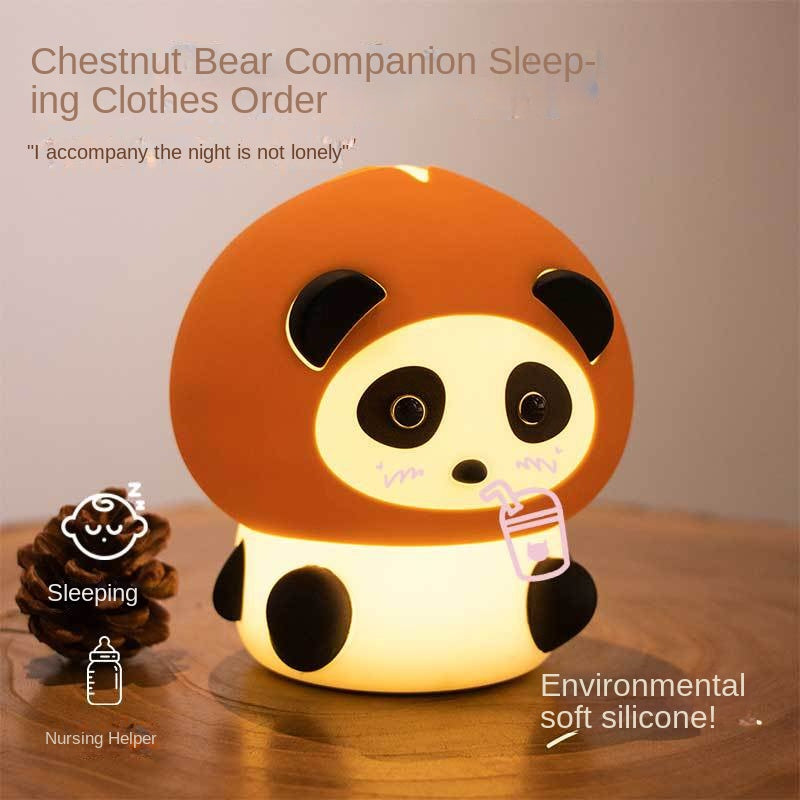 Cute Chestnut Panda Night Light, 7 Colors Changing LED Silicone Light,Touch Sensor Dimmable Timer USB Rechargeable Bedside Lamp for Baby Kids