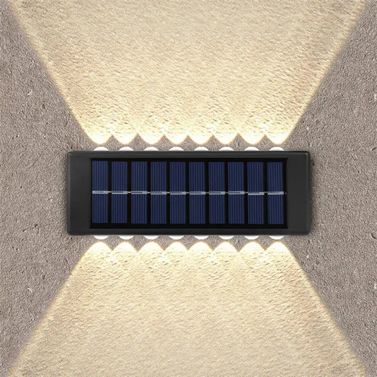 ASLIDECOR 16 Led Up Down Solar Wall Lights, 2 Pack Warm White Solar Fence Lights Waterproof,Black Solar Deck Lighting for House Garden Porch