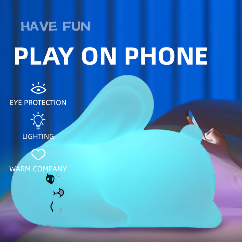 Luz Nocturna Infantil Silicona Lampara Bebe Noche con control Táctil y 15 Modos de iluminación Luz Bebe Nocturna Conejo Recargable por USB para Niños y Niñas