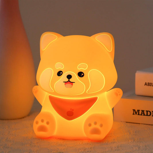 Cute Red Panda Night Light,Rechargeable Lamp for Kids Room with Timer,Cute Stuff Desk Decor Dimmable Touch Silicone Animal Night Light for Kids,Squishy Lamp for Baby Nursery Bedroom