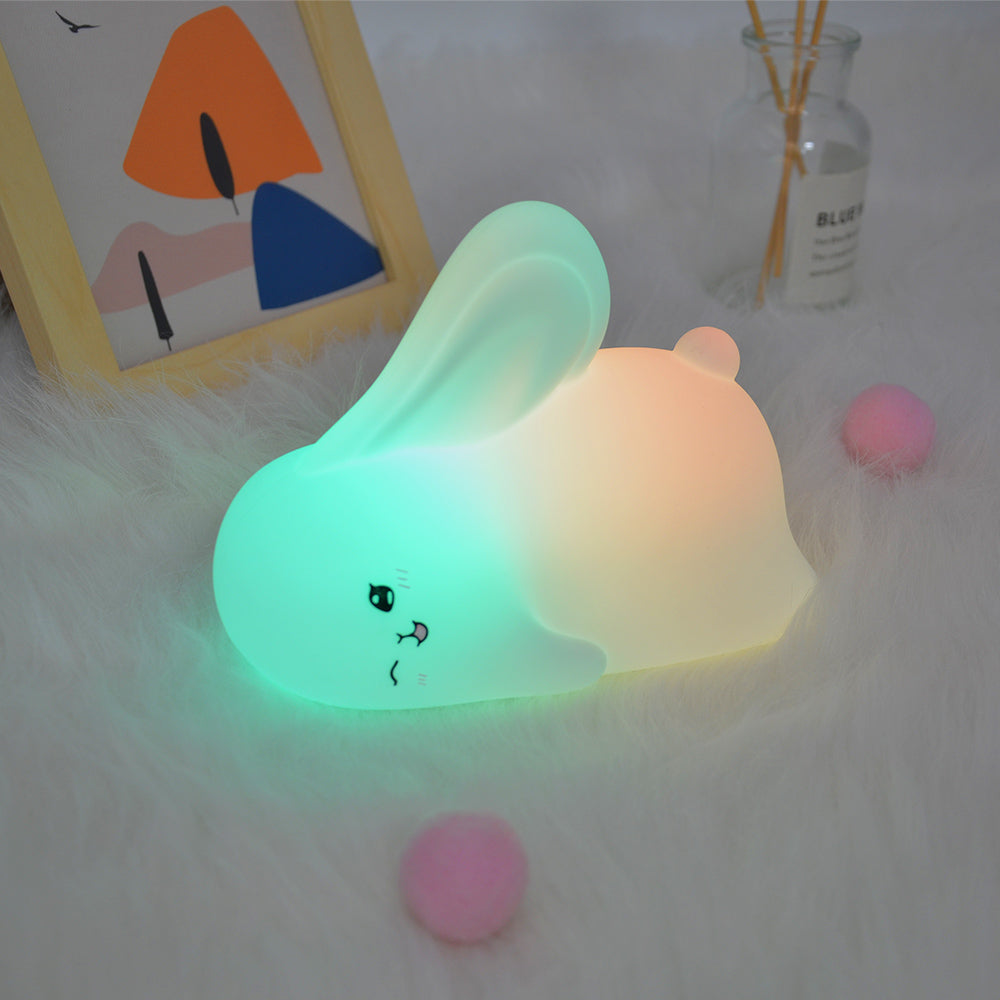 Luz Nocturna Infantil Silicona Lampara Bebe Noche con control Táctil y 15 Modos de iluminación Luz Bebe Nocturna Conejo Recargable por USB para Niños y Niñas