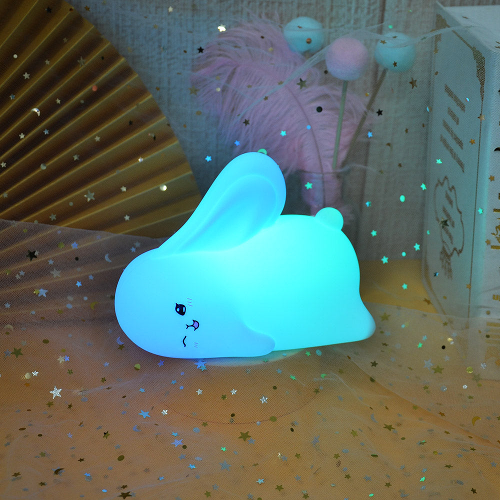 Luz Nocturna Infantil Silicona Lampara Bebe Noche con control Táctil y 15 Modos de iluminación Luz Bebe Nocturna Conejo Recargable por USB para Niños y Niñas