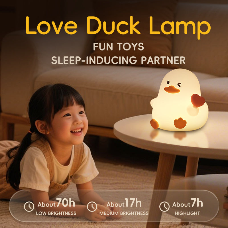 Heart Duck Silicone Night Light – USB Rechargeable Tap Control RGB Lamp | Cute Gift Decor