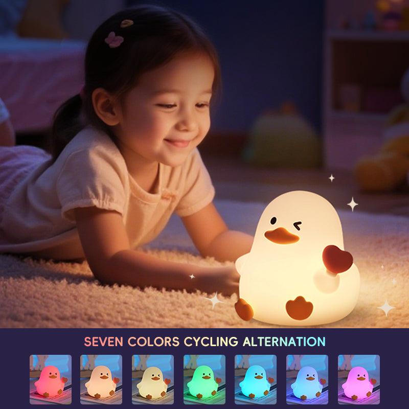 Heart Duck Silicone Night Light – USB Rechargeable Tap Control RGB Lamp | Cute Gift Decor