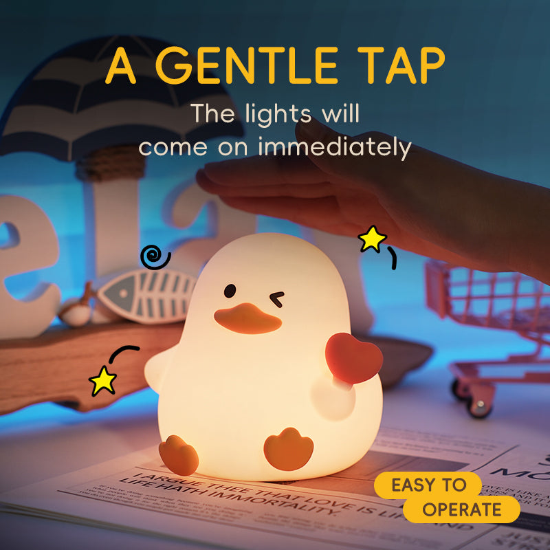 Heart Duck Silicone Night Light – USB Rechargeable Tap Control RGB Lamp | Cute Gift Decor