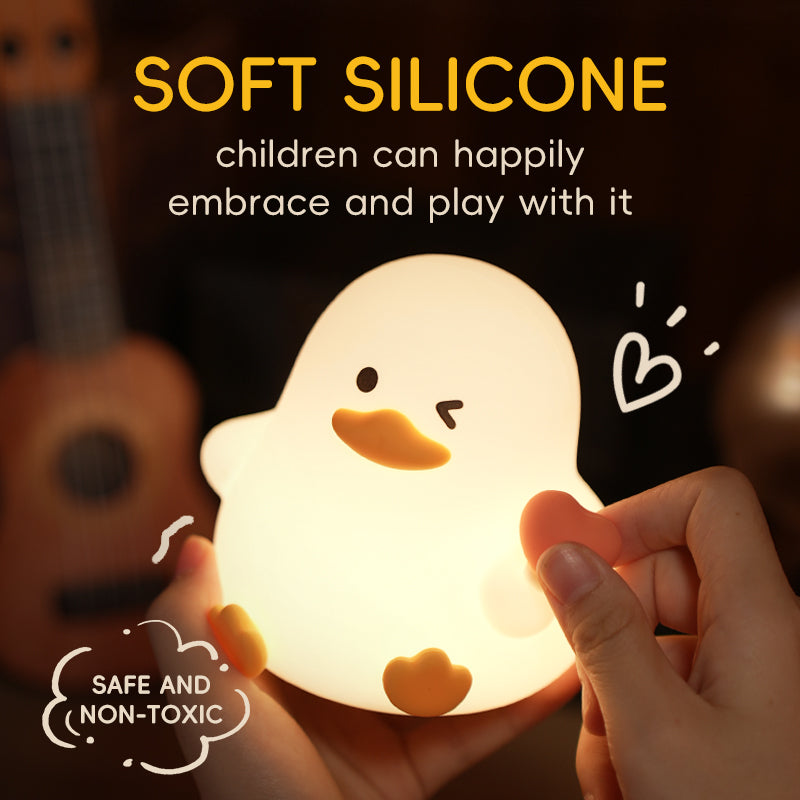 Heart Duck Silicone Night Light – USB Rechargeable Tap Control RGB Lamp | Cute Gift Decor