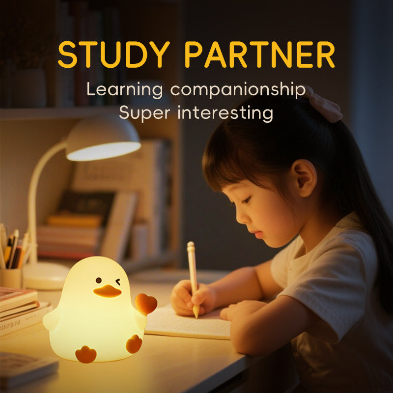 Heart Duck Silicone Night Light – USB Rechargeable Tap Control RGB Lamp | Cute Gift Decor