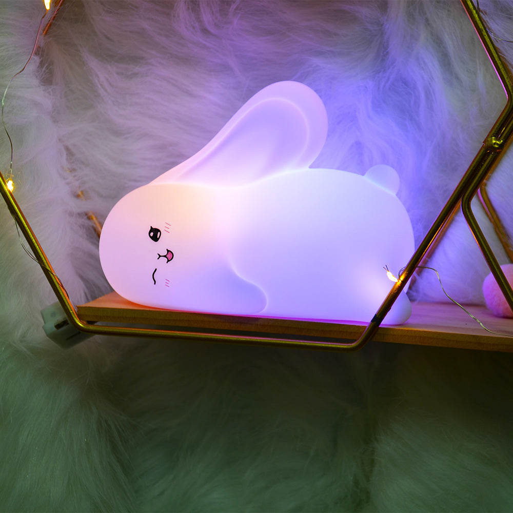 Luz Nocturna Infantil Silicona Lampara Bebe Noche con control Táctil y 15 Modos de iluminación Luz Bebe Nocturna Conejo Recargable por USB para Niños y Niñas