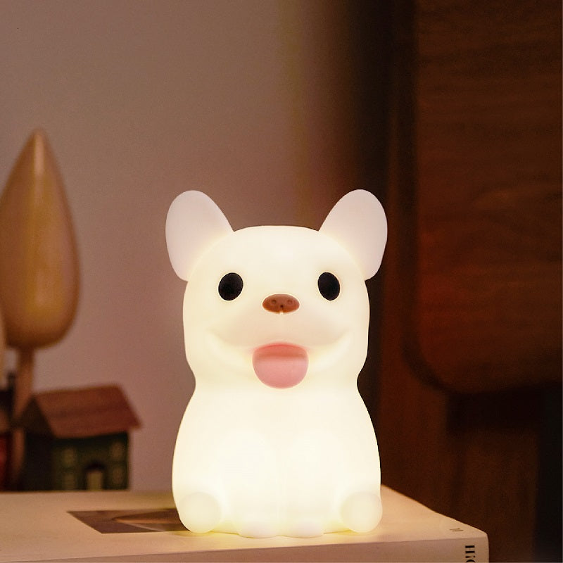 French Bulldog Light, Cute Silicone Frenchie Stuff Dog Animal Lamp with Rechargeable for Desktop Desk Table Living Room Bedroom Office Decorations, Soft Bulldog Gifts for Kids Boys Girls Women