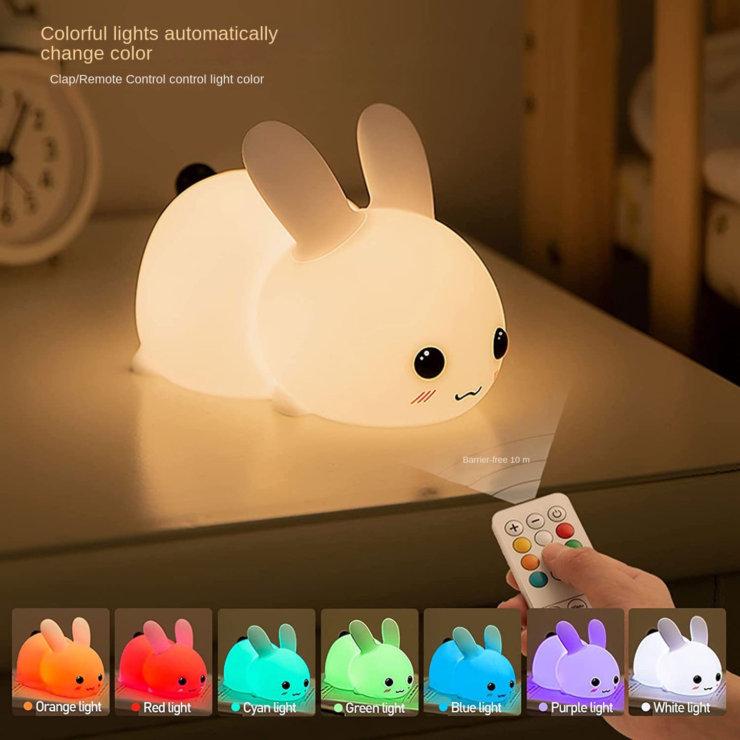 Silicone Night Light - Cute Bunny Lights for Kids Bedroom Baby Nursery, Girls or Boys -Portable USB Rechargeable Soft LED Lamp with Sensitive Touch Control - Snow White Bunny Lamp