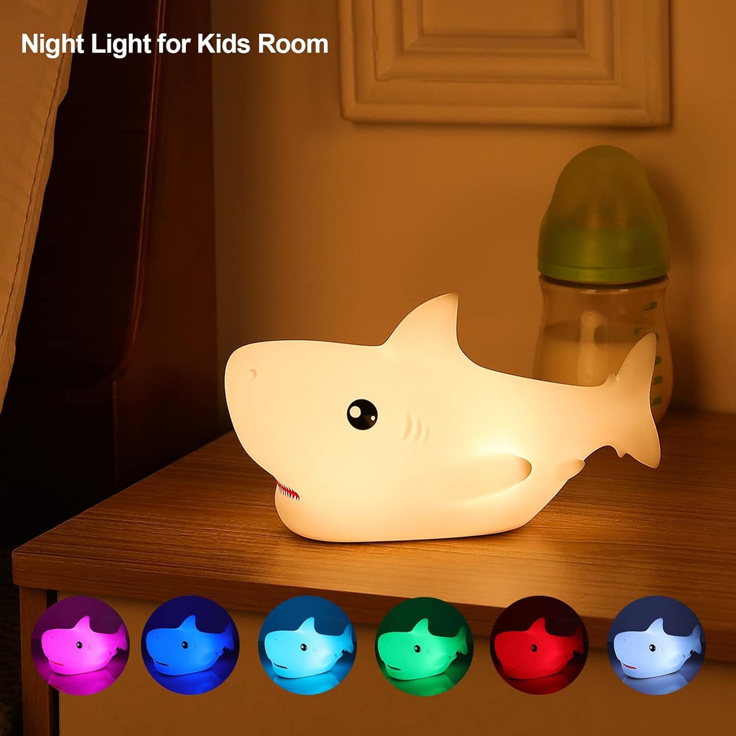 Shark Night Light for Kid Rechargeable Cute Squishy Lamp for Boys Girls Christmas Gifts Night Lights Kids Teens Toddler Baby Nursery Touch Room Decor Gift Toys
