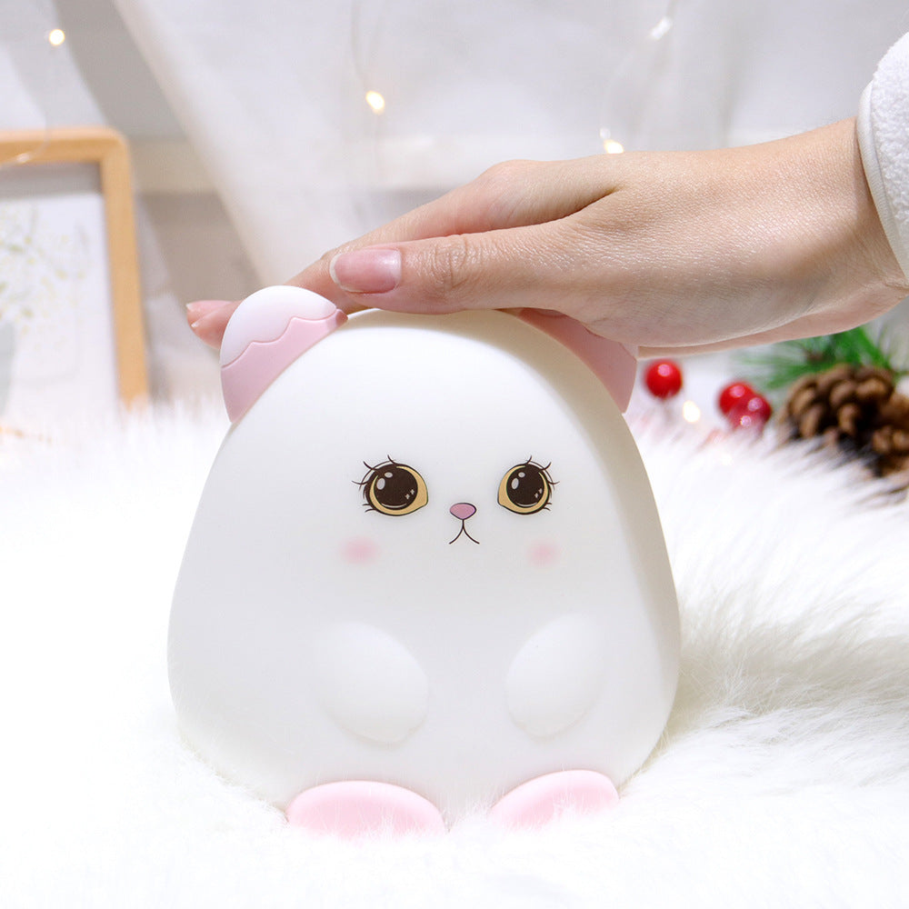 Lámpara de conejo con luz nocturna para gatos, linda lámpara de gato de silicona, regalo para niños, lámpara de noche de noche recargable para decoración del hogar lactancia materna -Rosa
