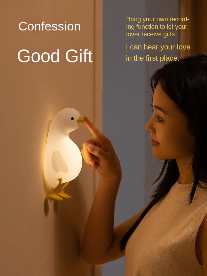 Cute Duck Night Light, LED Squishy Duck Lamp, Silicone Dimmable Nursery Nightlight, Rechargeable Bedside Touch Lamp, Recordable Repeatable Voice Funny Phone Holder, Gifts for Boys Girls