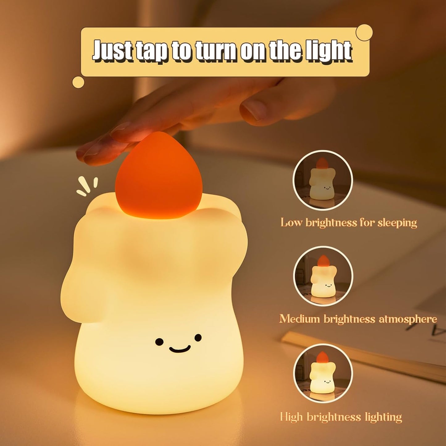 Silicone Candle Night Light, Halloween Candle LED Light Decorations, Cute Nursery Night Lamp for Kids, Rechargeable Office Desk Gifts, Timed Off, 3 Brightness Bedside Faucet Lamp
