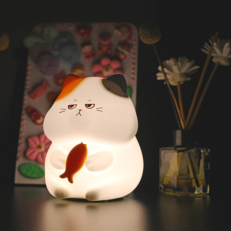 Greedy Cat Night Light for Kids, 3 Levels Dimmable Cute Kitty Nursery Nightlight with Touch Color Change, Squishy Silicone Rechargeable Bedside Lamp for Baby/Pregnant Mom/Elderly/Adults