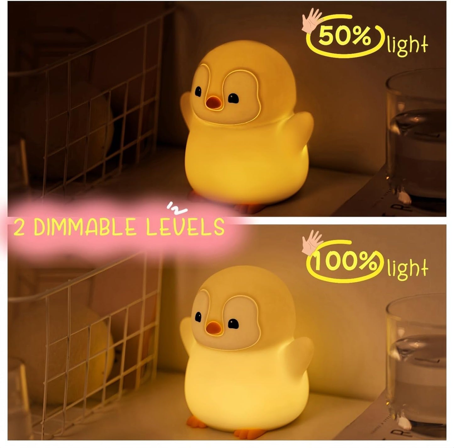 Cute Penguin Night Light, LED Squishy Novelty Penguin Lamp, Food Grade Silicone Dimmable Nightlight, Kids Gray Penguins Light, Rechargeable Light Up Penguins Gifts, Kids Room College Decor